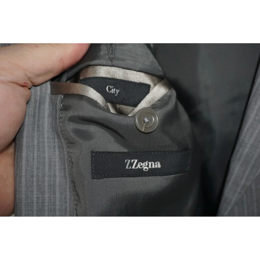 Z Zegna Suit Gray Striped Wool Silk 2 Piece Men's IT 50 Slim 40R US 35x31